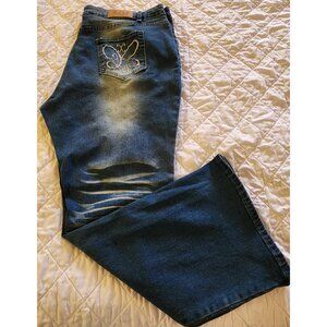 TEMU DARK-BLUE VINTAGE-WASHED FADED GRADIENT BOOTCUT SKINNY STRETCH JEANS